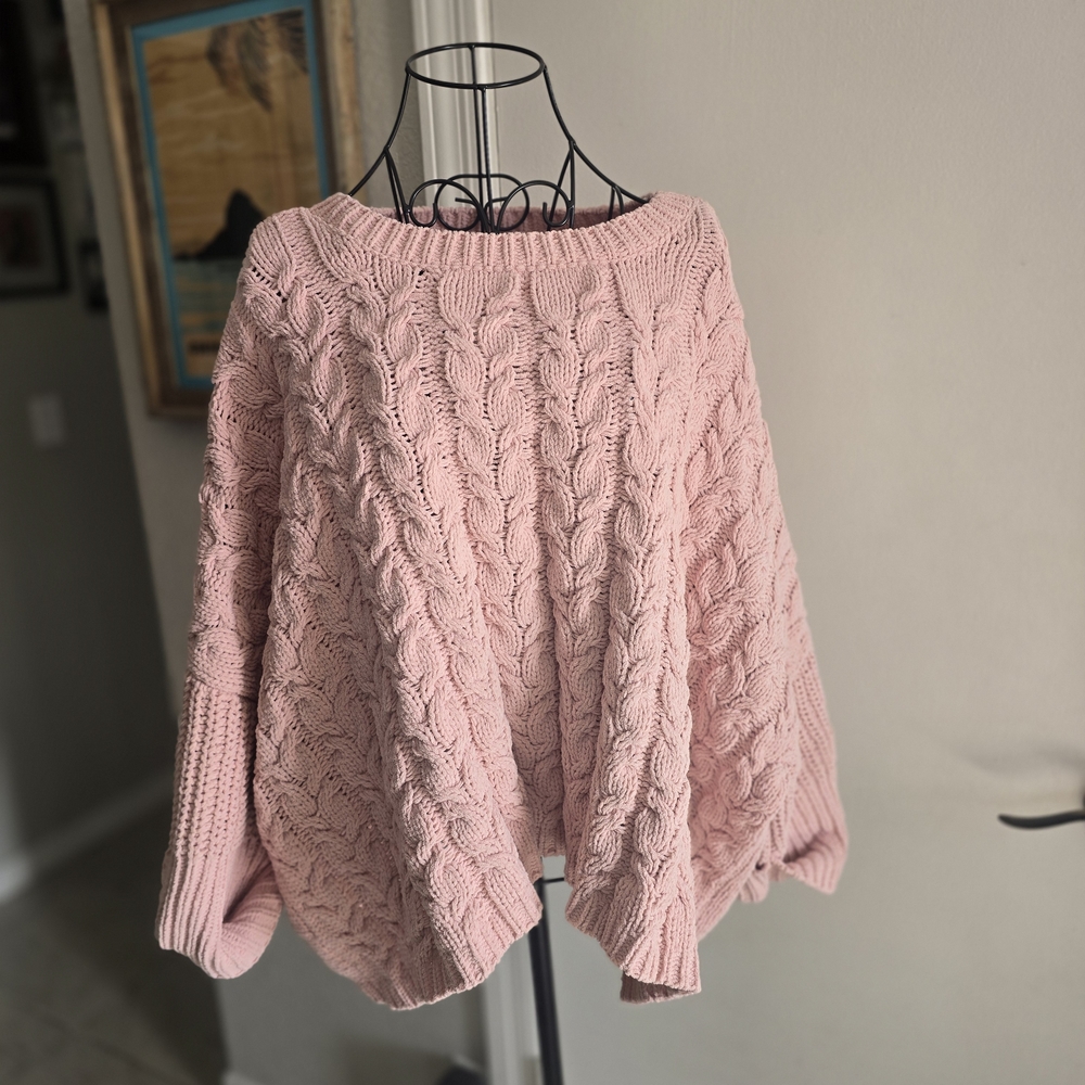 POL Pink Cable Knit Women's Sweater